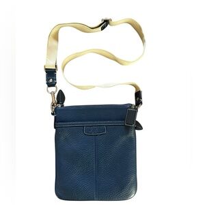 Coach Legacy Navy Blue Pebbled Leather Swing Pack Messenger Shoulder Bag